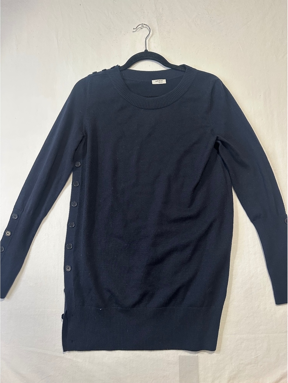 Akris punto Button Detail 100% Wool Tunic Sweater Navy Women’s 8